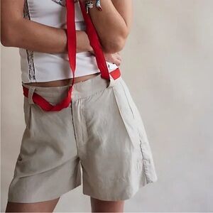 Free People 4 Shorts Perfect Prep Trouser Shorts pockets linen blend Light Sand